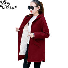 UHYTGF 4XL plus size jacket women's plus velvet hooded autumn winter coat jacket fashion Sweatshirt loose warm coats Female 258 2024 - buy cheap