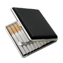 1pc New Faux Leather Metal Frame Black Cigarette Storage Case Box Container for Lighter 2024 - buy cheap
