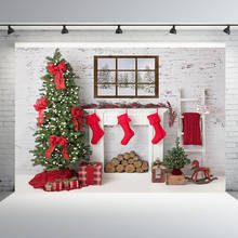 Christmas Photography Background White Brick Wall Window Red Socks Christmas Decor Tree Fireplace Backgrounds for Photo Studio 2024 - buy cheap