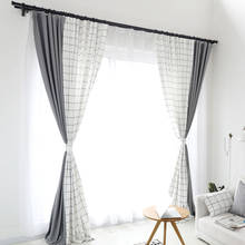Cortina de ventana a cuadros europea para sala de estar, visillo moderno de empalme de color blanco y gris, opaca de sombreado para dormitorio, 75-85% 2024 - compra barato