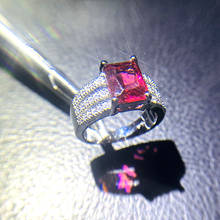 Dazzling Red CZ Stone Girls Silver Color Rings Square Cut AAA Zircon Stone Promise Wedding Rings for Women Gift Bijoux 2024 - buy cheap