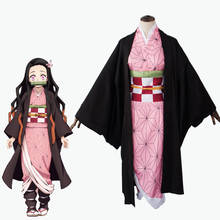 Anime Demon Slayer Kamado Nezuko  Cosplay Costume 6 in 1 Full Set Kimetsu no Yaiba Kimono Uniform Cloak Full Set Halloween Cos 2024 - buy cheap
