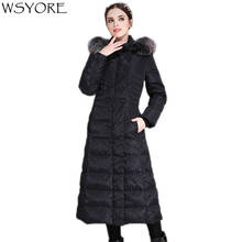 Wsyore jaqueta de inverno feminina longa grossa com gola de pele e capuz, plus size, casacos compridos e casacos ns45 2024 - compre barato