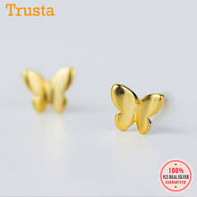 Trusta, 100% Стерлинговое Серебро 925 пробы, ювелирные изделия, модные милые миниатюрные серьги-гвоздики с золотыми бабочками, 5 мм x 4 мм, подарок для девочек, Дамская мода DS180 2024 - купить недорого