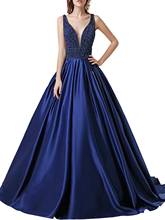 2022 new different color Classic blue lace satin long v-neck Beading  luckgirls Ruched Customizable fashion prom dress 2024 - buy cheap