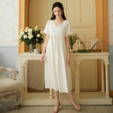 100% Cotton Night Dress Summer Sleepwear White Long Nightgowns Sleepshirts Comfortable Homewear Elegant Sleepdress New 2024 - buy cheap