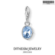Blue CZ Oval Charm Pendant,2019 Fashion Jewelry 925 Sterling Silver Bohemia Gift For Women Girl Fit Bracelet Necklace 2024 - buy cheap