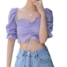 Women's Solid Color Blouses Slash Neck Short Sleeve Sweet Ladies Summer Elegant Shirt Tops 2024 - buy cheap