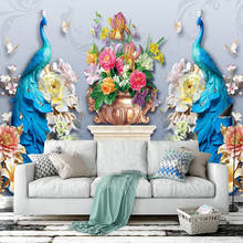 Papel de parede foto personalizada 3d, pavão em 3d para decoração de parede do sofá, da sala de tv, mural de decoração 2024 - compre barato
