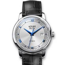 AOUKE-Reloj de pulsera automático para hombre, accesorio masculino resistente al agua con mecanismo automático y correa de cuero, complemento mecánico de negocios de lujo 2024 - compra barato