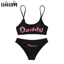 Womens Yes Daddy Baby Lover Mini Bra Crop Tops with Briefs Lingerie Exotic Set Anime Cosplay Costumes Babydoll Bikini Swimwear 2024 - buy cheap