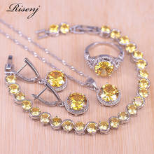 Risenj-conjunto de joias com pulseira prateada, colar e brincos amarelos, melhor presente de aniversário 2024 - compre barato