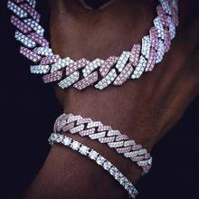 2022 Big Heavy Two Tone Color Cuban Link Chain With Rainbow Cz Paved Bracelet Hip Hop Women Men 15mm Wedding Jewelry Wholesale 2024 - buy cheap