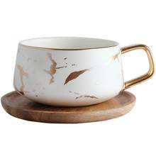 Taza de cerámica nórdica para café, tazas de mármol mate de oro, tazas de café amigos, Taza de agua, leche, blanco y negro platillo, Taza de disco de madera CM020 2024 - compra barato