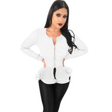 Fall Women Elegant Zipper Bomber Jacket Slim Coat Long Sleeve Layered Ruffles Peplum Tops Sexy Club Wear Outwear Jackets Female 2024 - buy cheap