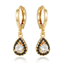 1Pair Glitter Micro-inlay Zircon Water Drop Hoop Earrings For Women Elegant Gold Color Round Pendant Circle Earrings Jewelry 2024 - buy cheap