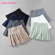 Landunshijia conjunto clássico feminino linha a, saia de cintura alta plissada mini saias estilosas para mulheres 7 cores 2020 2024 - compre barato