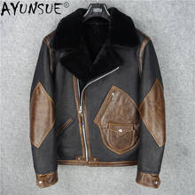 Куртка AYUNSUE мужская из натуральной воловьей кожи, одежда для мужчин, 100% шерсть, мотоциклетные куртки, LXR522 2024 - купить недорого