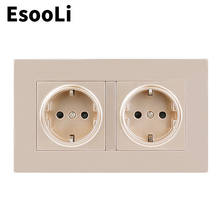 EsooLi Gold High Quality Plastic Wall Power Dual Socket Plug Grounded, 16A EU Standard Electrical Double Outlet 146mm * 86mm 2024 - buy cheap