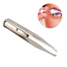1PCS Professional Stainless Steel Makeup LED Light Slant Tip Hair Removal Eyelashes Eyebrow Tweezers Makeup Tool With Battery 2024 - buy cheap