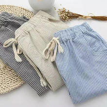 New Linen Pants Women Trousers Loose Casual Striped Women's Harem Pants Female Capris Summer Autumn Pants Hot Brand 2024 - buy cheap