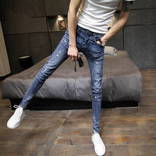 Wholesale 2022 Teenagers Jeans Men's Retro Stretch Slim Feet Tight Ankle Length Pants Thin Social Spirit Guy Skinny Jeans Men 2024 - buy cheap