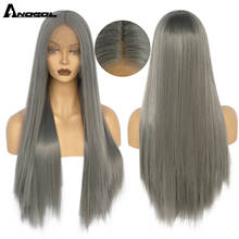 Anogol 13X4 Silver Grey Lace Front Synthetic Wigs Long Natural Straight Hair High Temperature Fiber Wave Wig For Black Women 2024 - buy cheap