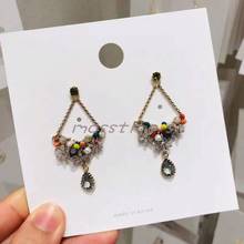 MENGJIQIAO New Korean Colorful Rhineston Rhombus Crystal Drop Earrings For Women Waterdrop Elegant Pendientes Party  Jewelry 2024 - buy cheap