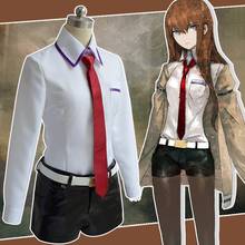 Fantasia de cosplay de steins gate, fantasia de anime japonês, kit completo de camisa, saia e casaco para cosplay de kurisu, makise 2024 - compre barato