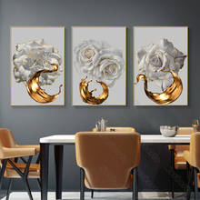 Modern Style Canvas Painting Poster and Print Abstract Art Pictures Big Golden Ring with White Flowers for Home Rooms Wall Decor 2024 - buy cheap