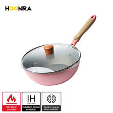 HOONRA-sartén de aleación de aluminio, Wok de piedra Maifan con mango y tapa, estilo japonés, antiadherente, resistente al calor, cocina 2024 - compra barato