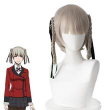 Kakegurui-Peluca de disfraz de Cosplay resistente al calor, pelo corto verde y gris mombami Kirari, pelo trenzado, cinta de seda y gorro de peluca 2024 - compra barato