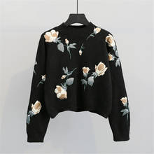 2020 outono inverno camisola de malha pulôver feminino topos coreano moda o-pescoço bordado blusas curtas solto jumper feminino h518 2024 - compre barato