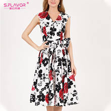 S.FLAVOR Summer Floral Printing A Line Dress Elegant Women Vintage Sleeveless V Neck Party Vestidos Ladies Casual Sundress 2024 - buy cheap