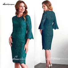 Vestido de encaje verde oscuro para madre de la novia, cuello de Joya, Media manga, vestidos de fiesta de boda, último 2021 2024 - compra barato