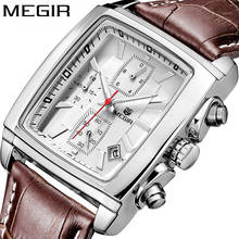 Megir relógio masculino multifuncional, esportivo com pulseira de couro, mostrador retangular, luminoso 2024 - compre barato