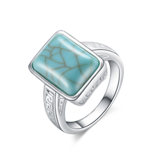 Trendy Silver Plated Rectangle Shape Green Turquoises Stone Finger Ring Geometric Fashion Jewelry 2024 - buy cheap