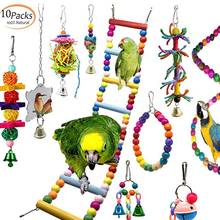 10 pacotes de brinquedo para gaiola de papagaio, brinquedos de gaiola de papagaio com miçangas de madeira para pendurar pequenos pássaros 2024 - compre barato