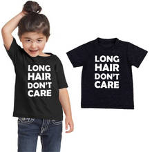 Детская футболка с длинными волосами и надписью «Don't Care» забавные печатные буквы, футболка для маленьких девочек модные детские повседневные футболки с коротким рукавом, топы 2024 - купить недорого
