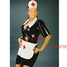 Sexy Latex Rubber Women Cosplay Nurse Dress Sexy Dress Sets With Hat&Apron With Front Metal Button cosplay costume 2024 - buy cheap