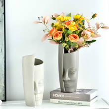 Vaso de cerâmica abstrato para metade do rosto, vaso de flores fosco, arranjo de flores, decoração de casa, ornamento de mesa, branco, cinza 2024 - compre barato