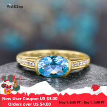 Visisap-anillos de zirconio ovalado azul claro para mujer, anillos de Color dorado para mujer, regalos de aniversario, anillo con circón, B2274 2024 - compra barato