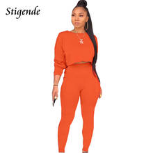 Stigende Women Casual Bodycon 2 Piece Tracksuits Autumn Solid Long Sleeve Crop Top and Pants Set Ladies Spring Two Piece Outfits 2024 - buy cheap