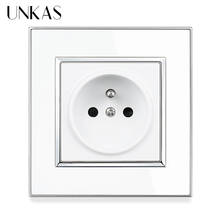 UNKAS-Panel acrílico de espejo de lujo, toma de corriente estándar de Rusia, España, Francia, 86MM x 86MM, 16A, negro, blanco, dorado 2024 - compra barato