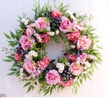 22inch Rose Pink Flowers Wreath for Home Farmhouse Door Decorations Garland Wedding Christmas Home Party Wall Window Wreath 2024 - buy cheap