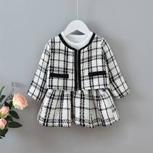 Baby Spring 2 Sets Girls Dress+Plaid Cardigan White anfd Black Long Sleeve Suits  Kids Boutique Clothing Wholesale Fashion 2024 - buy cheap