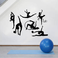 Adesivo de parede para ginástica m964, decalque de parede para atleta, escola, dança, figura de meninas, decoração interior de sala de ioga, mural de arte 2024 - compre barato
