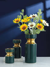 Modern Ceramic Green Gold Rim Vase Luxury Golden Flower Arrangement Container Living Room Table Ornaments Vase Home Deco Wedding 2024 - buy cheap