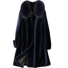 KMETRAM-abrigo de piel auténtica para mujer, chaqueta de oveja, ropa de invierno, cuello de piel de zorro 2020, abrigo de lana de talla grande, 100% 2024 - compra barato