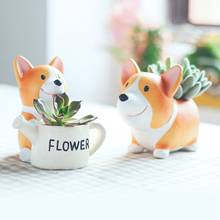 Lovely Resin Planter Flower Pot Kawaii Corgi Garden Succulent Plants Jardin Bonsai Desk Flower Pot Home Office Decoration 2024 - buy cheap